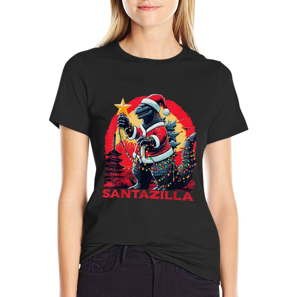 Xmas Christmas Santazilla Funny Holiday Monster Dinosaur  Moisture-wicking T-Shirt