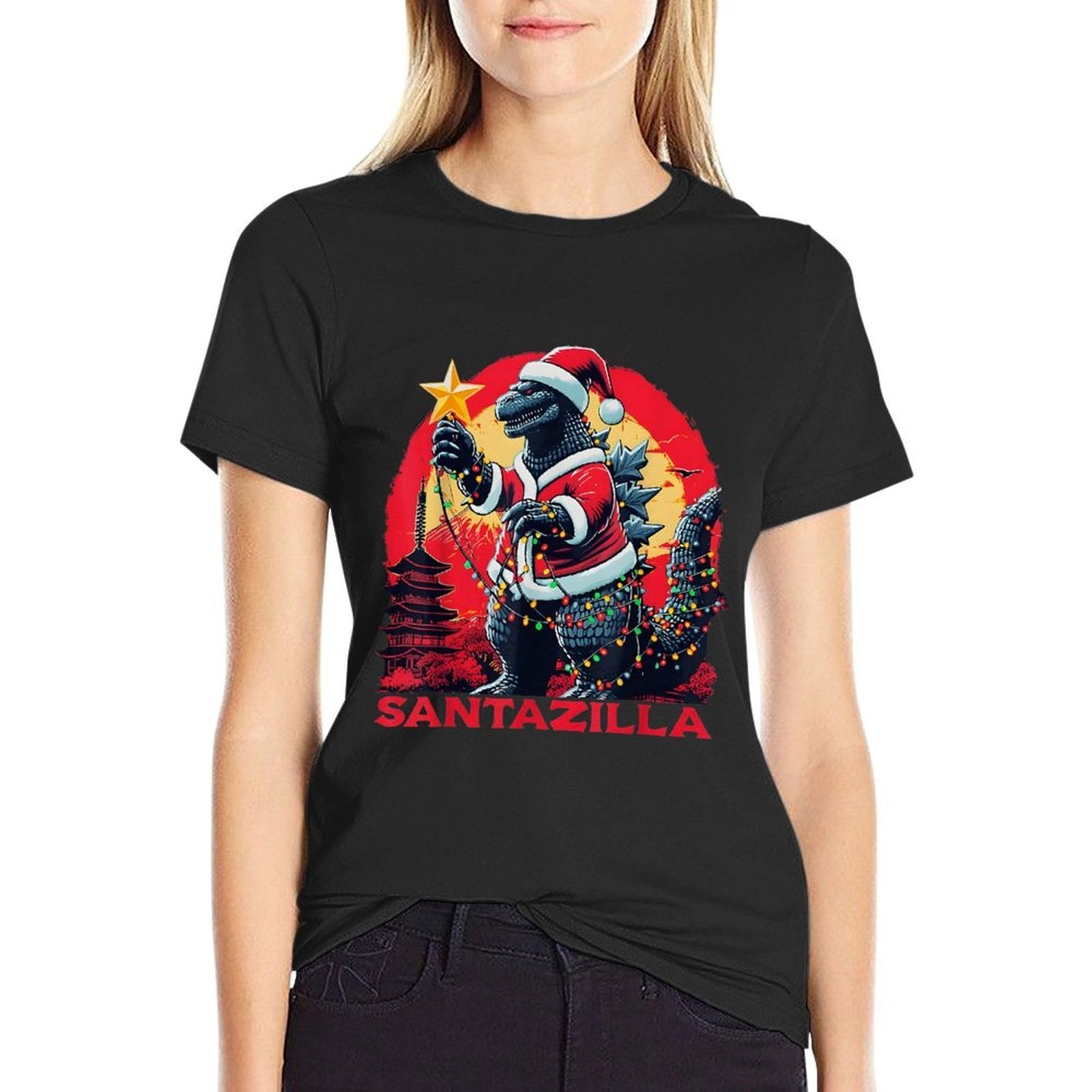 Xmas Christmas Santazilla Funny Holiday Monster Dinosaur  Moisture-wicking T-Shirt