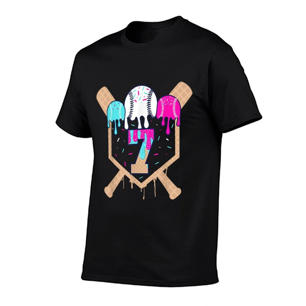 Baseball 7 Year Old Ice Cream Drip 7th Birthday Boy Number 7  Vintage-inspired T-Shirt