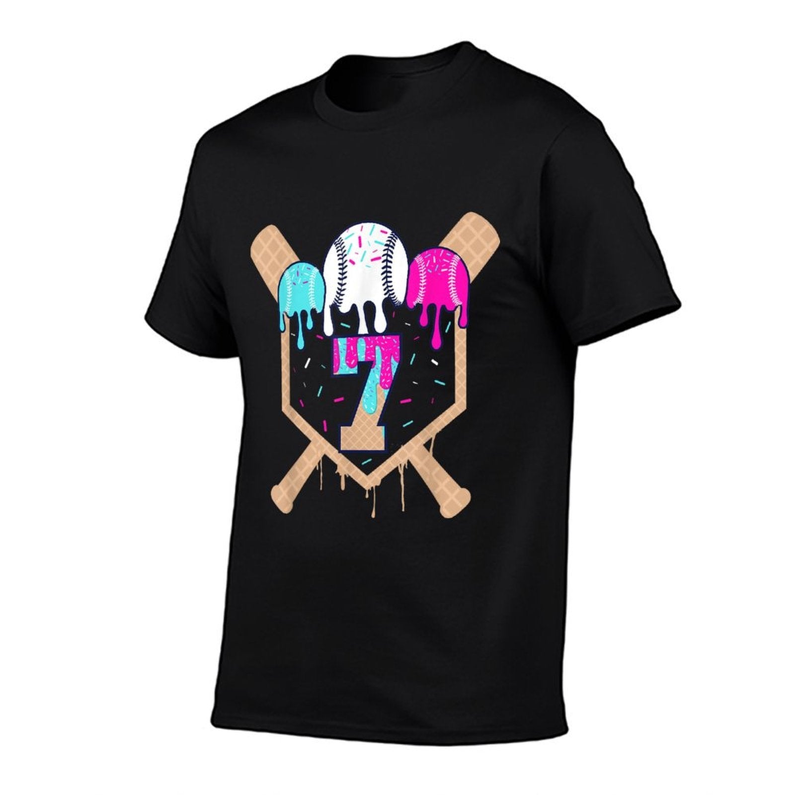 Baseball 7 Year Old Ice Cream Drip 7th Birthday Boy Number 7  Vintage-inspired T-Shirt