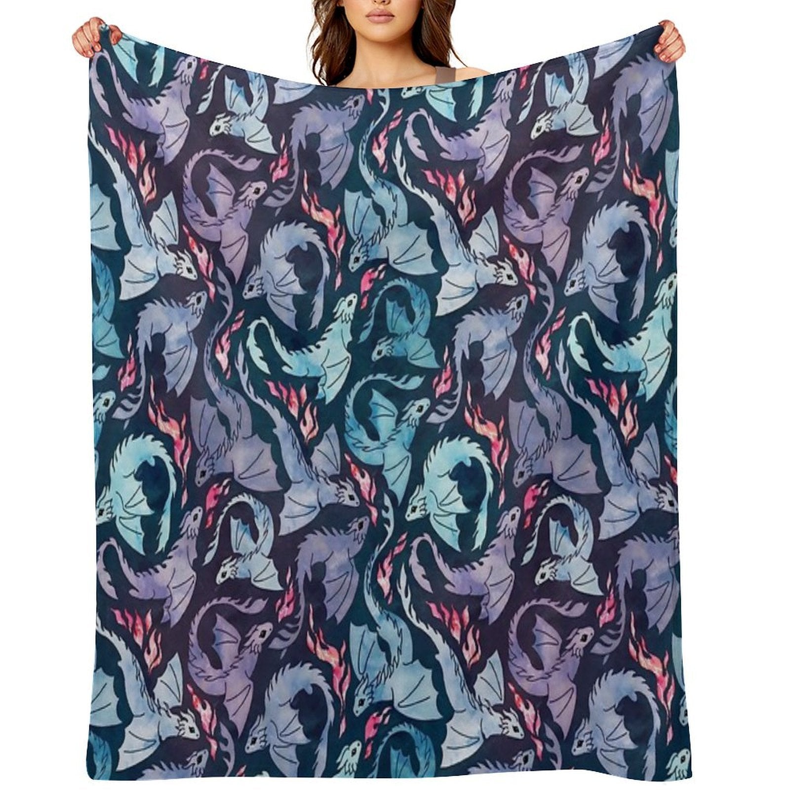 Dragon Fire Dark Turquoise And Purple Easy Care Throw Blanket