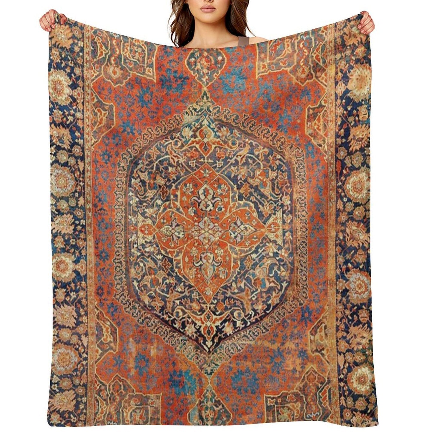 17th Century Turkish Carpet Print Easy Care Throw Blanket