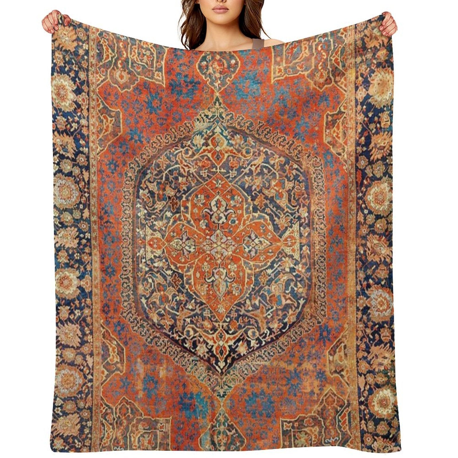 17th Century Turkish Carpet Print Easy Care Throw Blanket