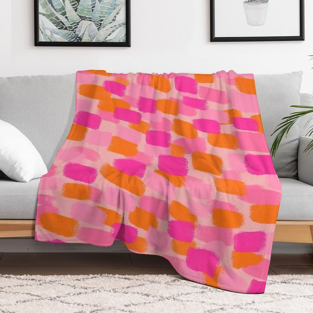 Abstract, Pink with Orange, Paint Brush Effect Compact Throw Blanket