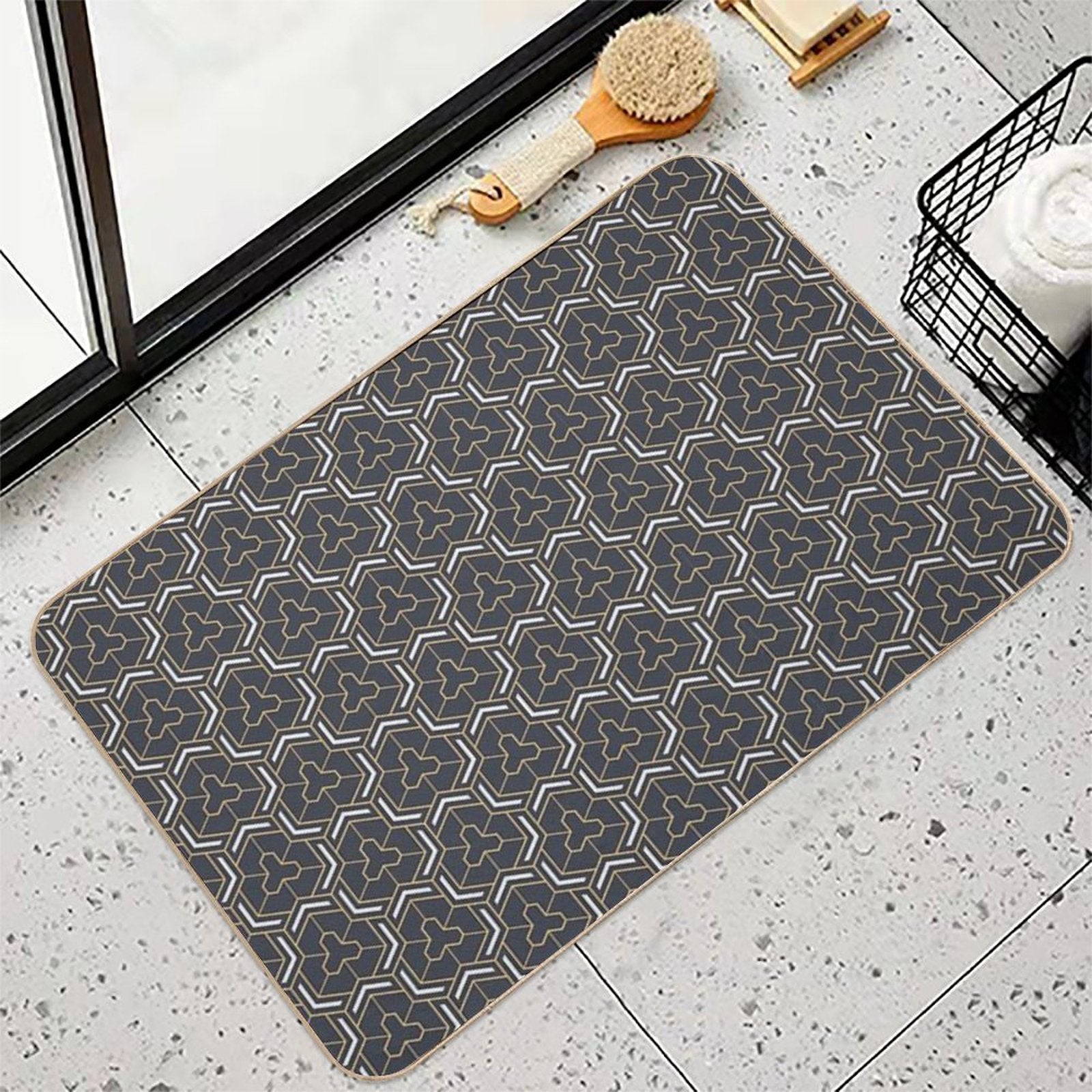 Geometric Color Pattern with Weaving Elements.  Anti-Trip Bath Mat