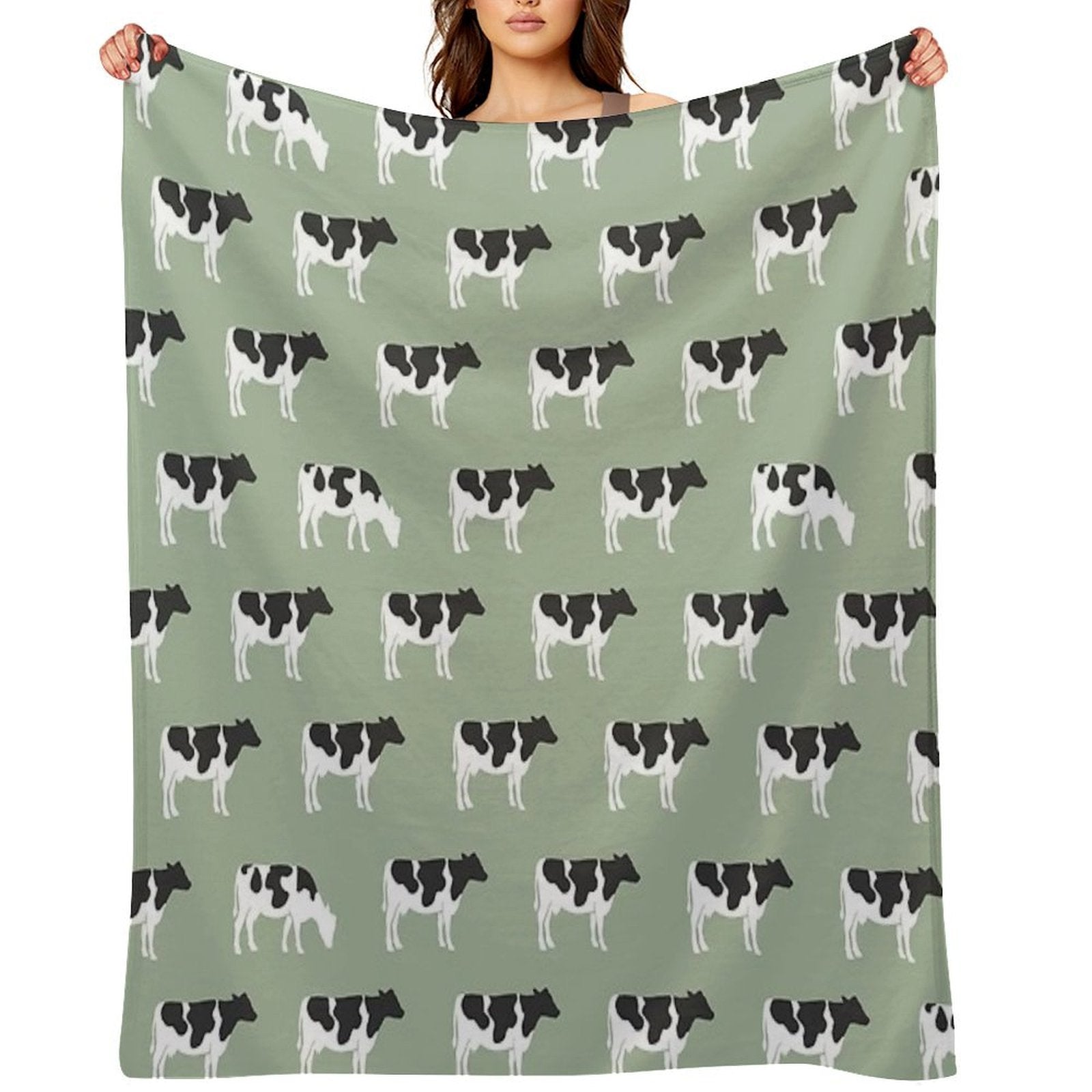 Cows - Farm - Dairy Cows on Sage Velvety-soft Throw Blanket