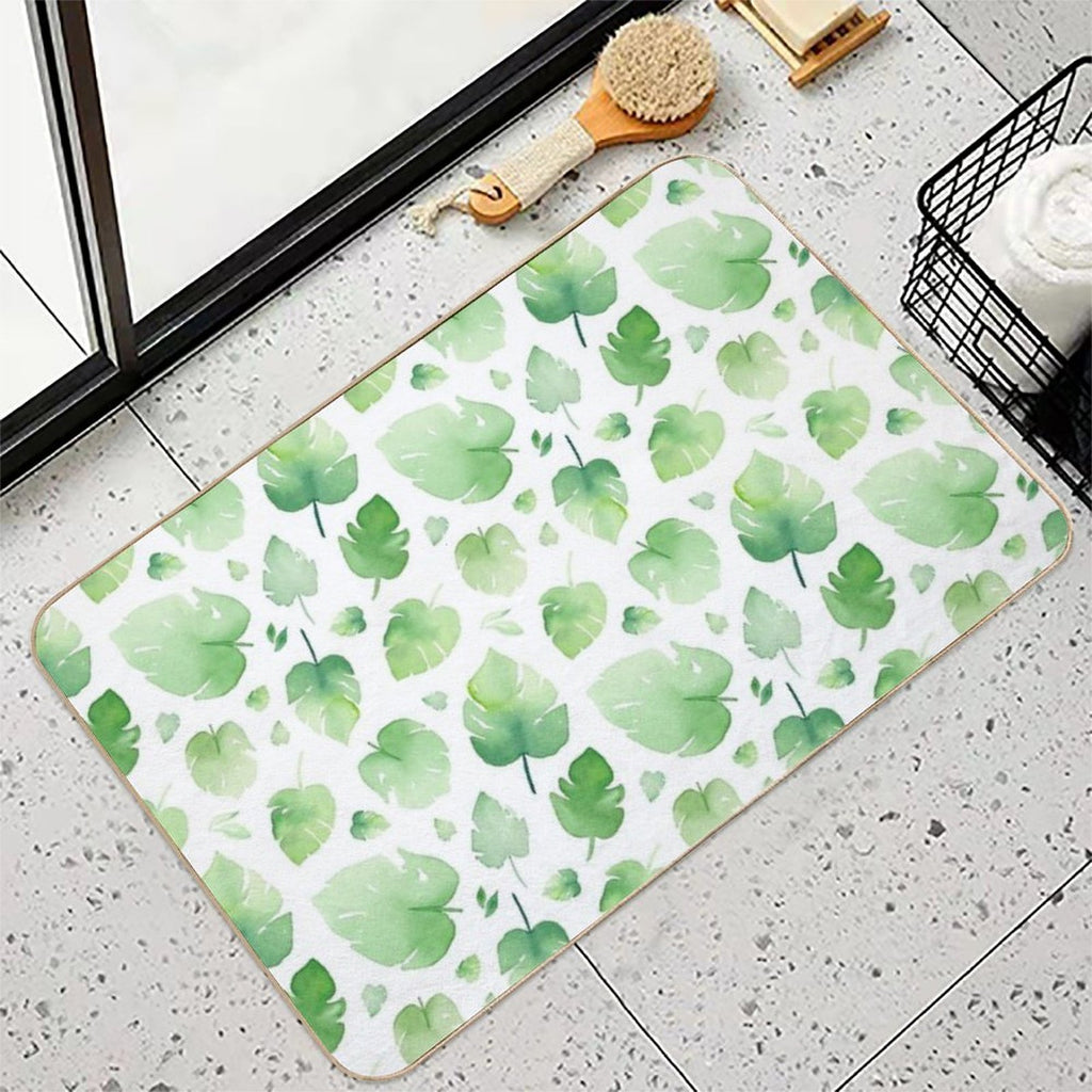 Watercolor Monstera Leaves Pattern  Fade-Resistant Bath Mat