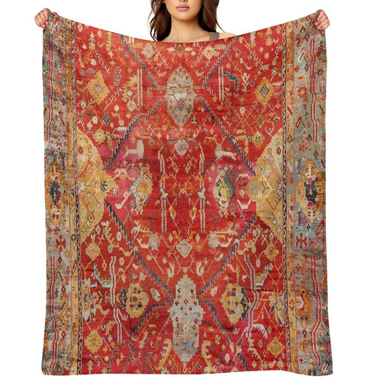 Antique Turkish Oushak Rug Print Gift-ready Throw Blanket