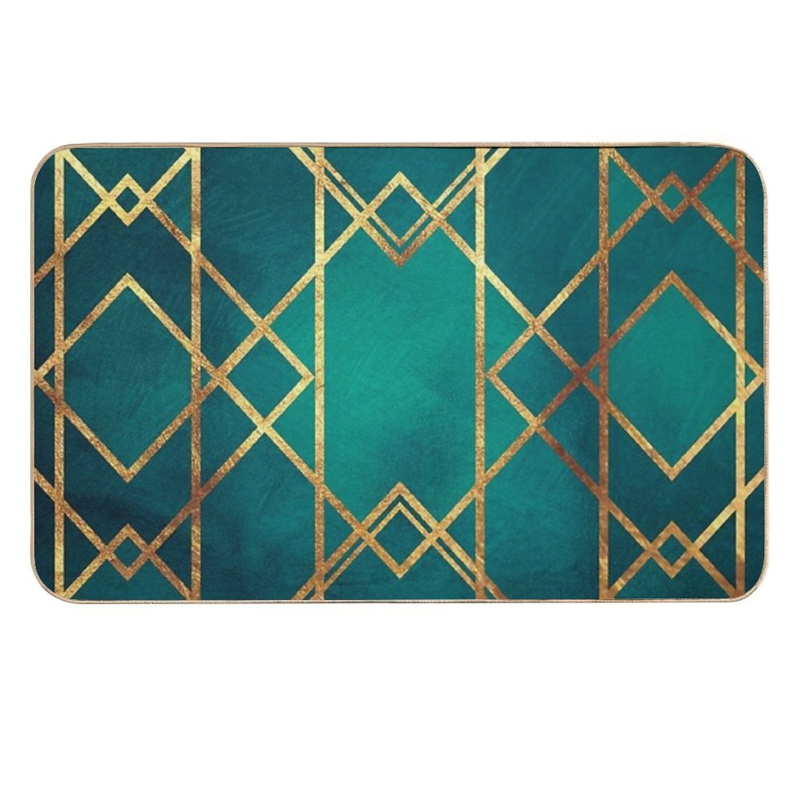 Green Gold Geometric  Long-Lasting Bath Mat