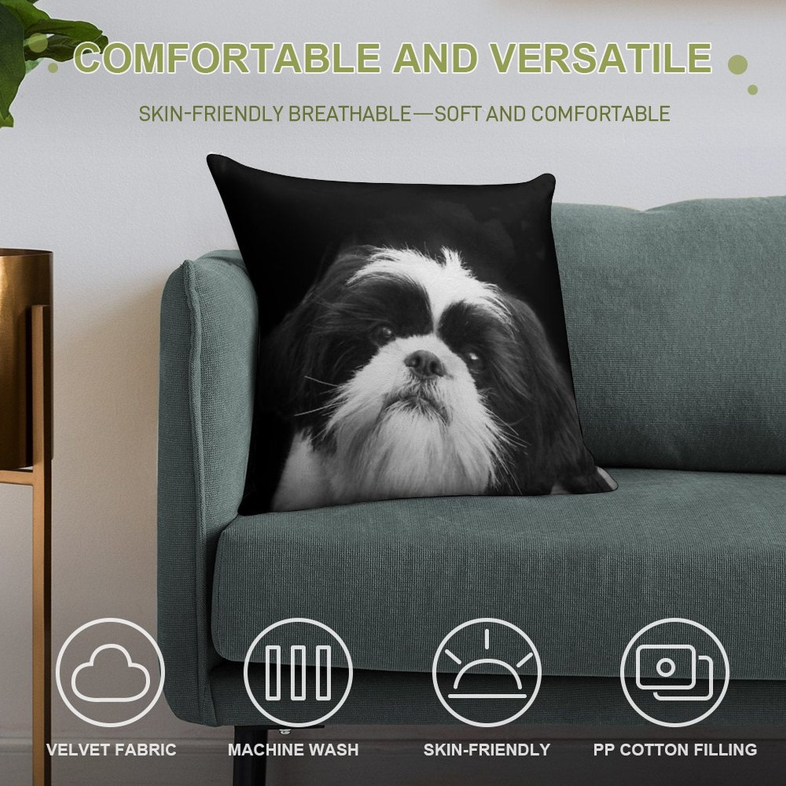 Shih Tzu Dog Soft Easy Maintenance Throw Pillow