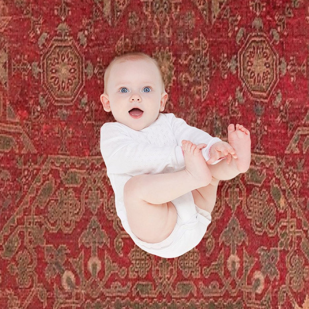 Bohemian Medallion II  15th Century Old Distressed Red Green Colorful Ornate Accent Rug Pattern Quick-dry Throw Blanket