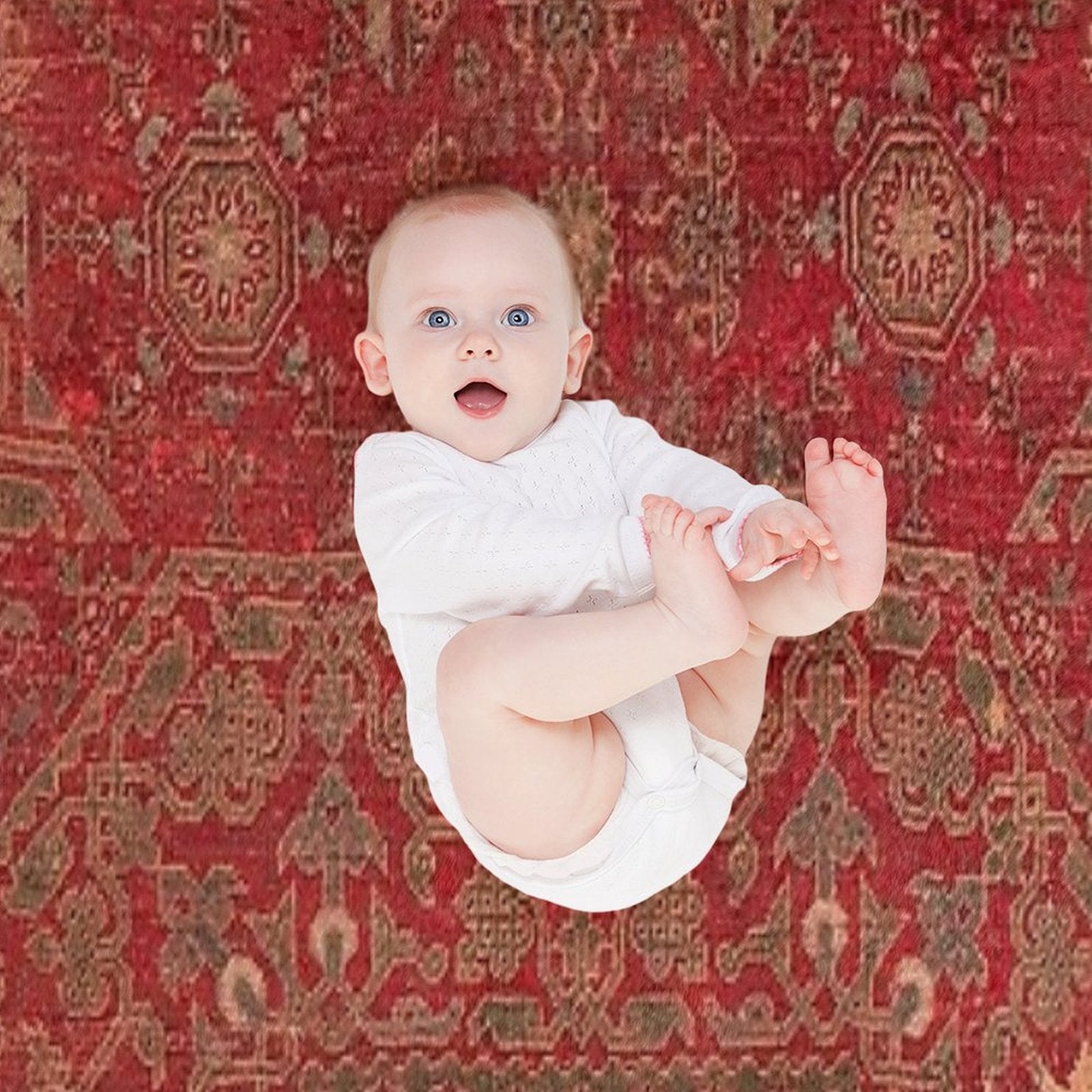 Bohemian Medallion II  15th Century Old Distressed Red Green Colorful Ornate Accent Rug Pattern Quick-dry Throw Blanket