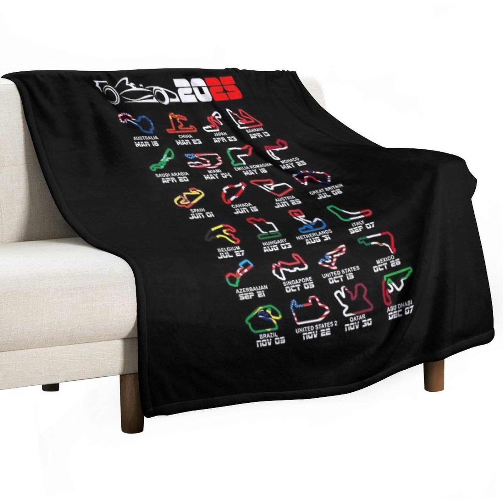 Calendar Formula Race Cars 2025 Circuits Colors Velvety-soft Throw Blanket