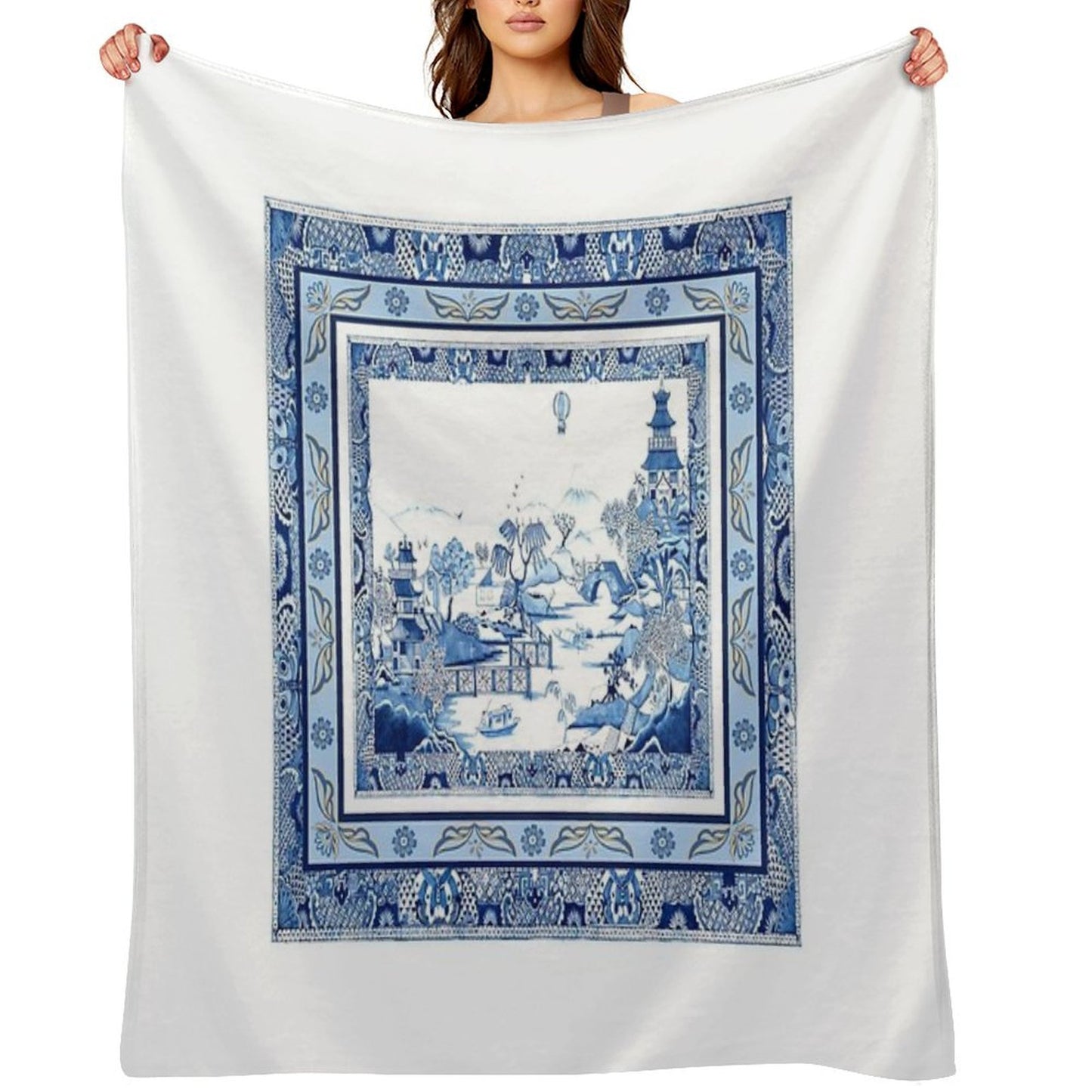 Blue Willow Double Frame Durable Throw Blanket