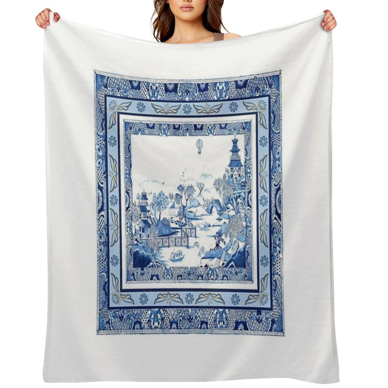 Blue Willow Double Frame Durable Throw Blanket