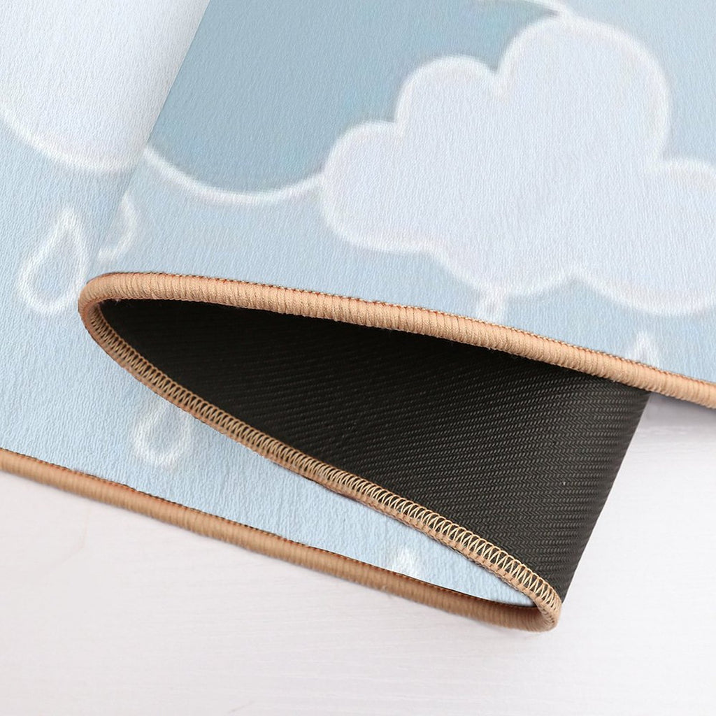 Clouds with Rain Drop Blue Background  Easy To Clean Bath Mat