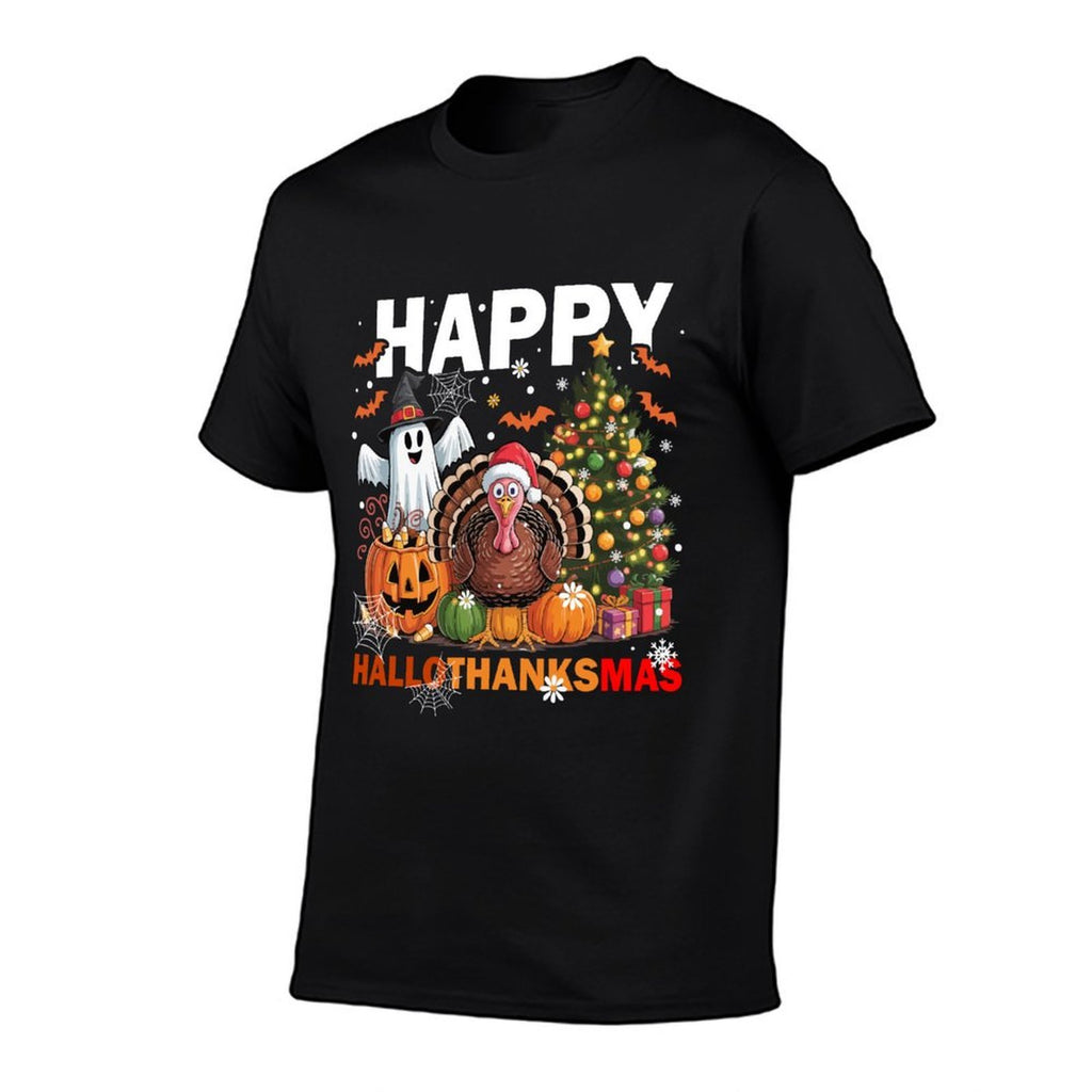 Retro Halloween Thanksgiving Christmas Happy HalloThanksMas Comfortable T-Shirt