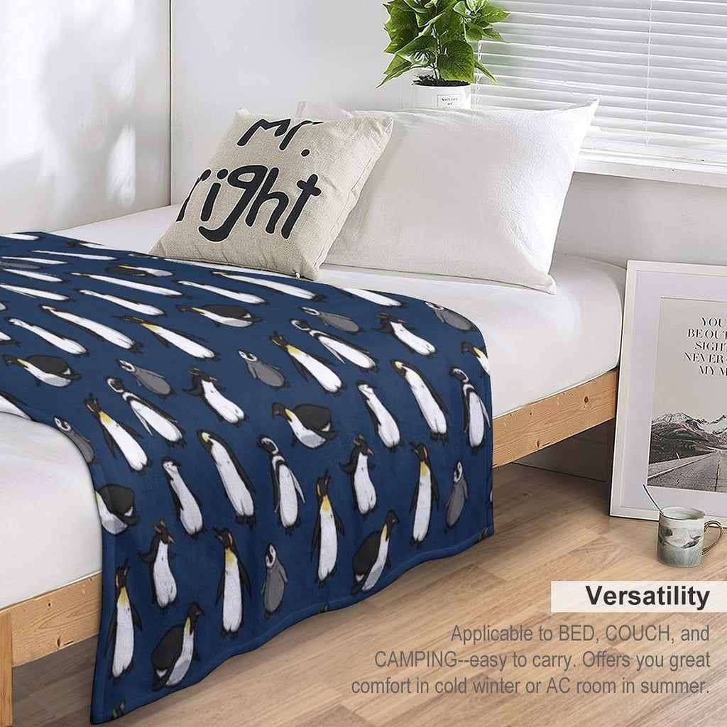 Cute Penguin Pattern (Dark Blue Variant) Premium Throw Blanket