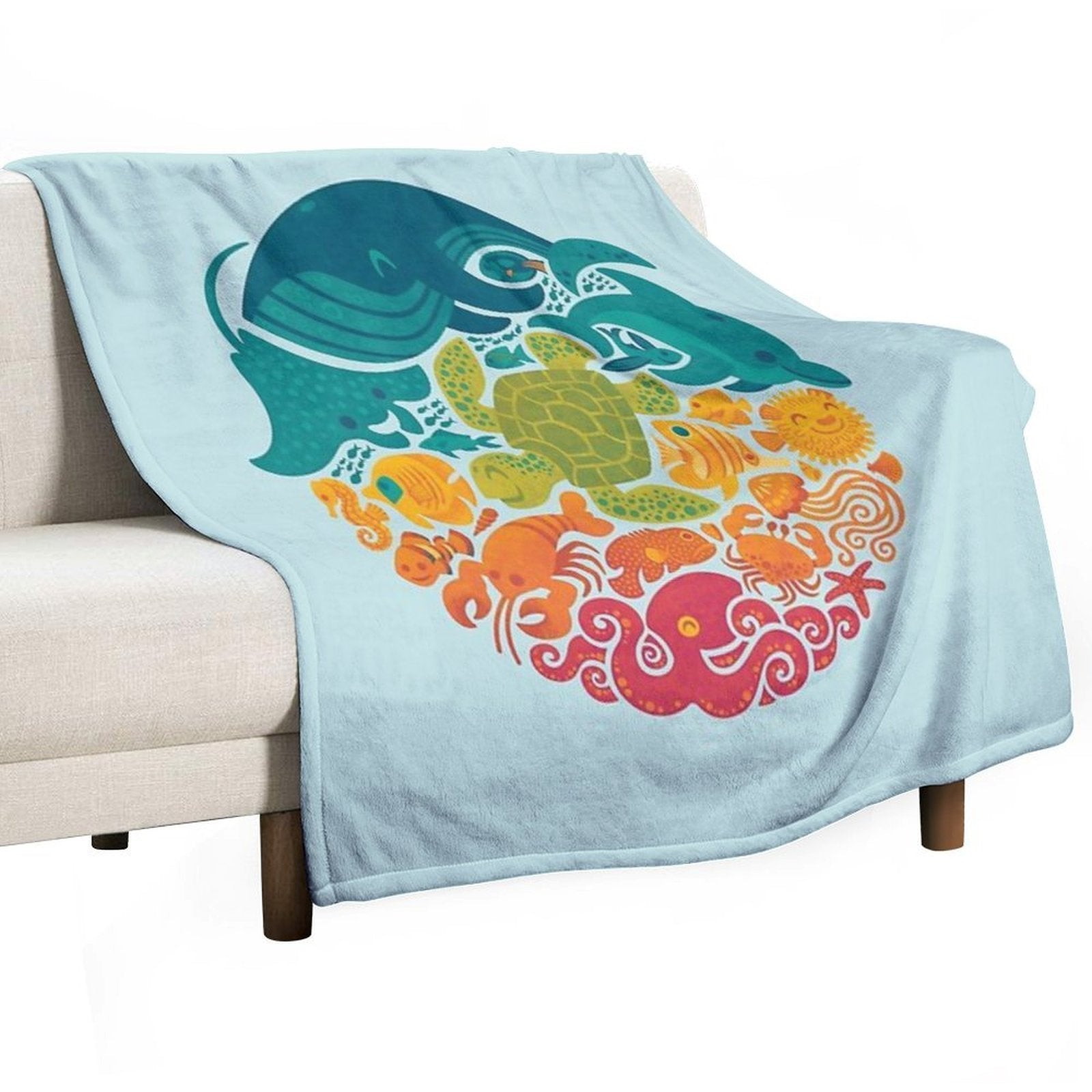 Aquatic Rainbow (light Blue) Easy Care Throw Blanket