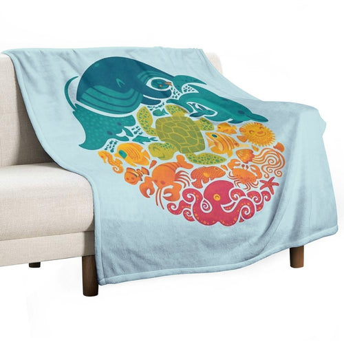 Aquatic Rainbow (light Blue) Easy Care Throw Blanket