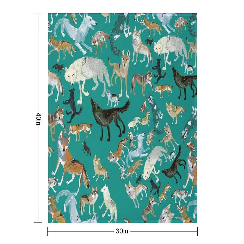 Wolves of The World (Green Pattern) Eco-conscious Throw Blanket