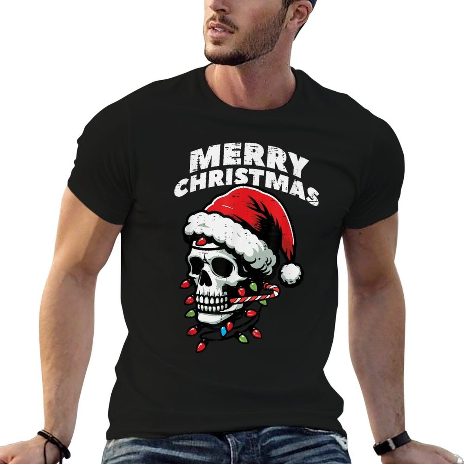 Merry Christmas Skull Santa Xmas Skeleton Head Men Women Kid  Soft T-Shirt