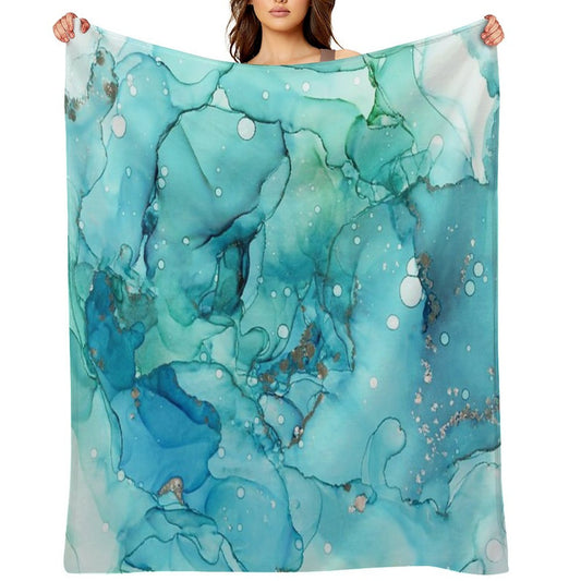 Mermaid Tears - Teal Chrome Abstract Ink Painting Multi-functional Throw Blanket
