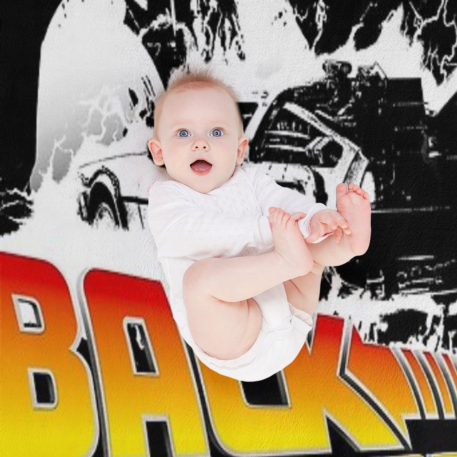 Back to The Future - DeLorean Fire Tracks, Marty And Doc Stencil Fan Art Easy Care Throw Blanket