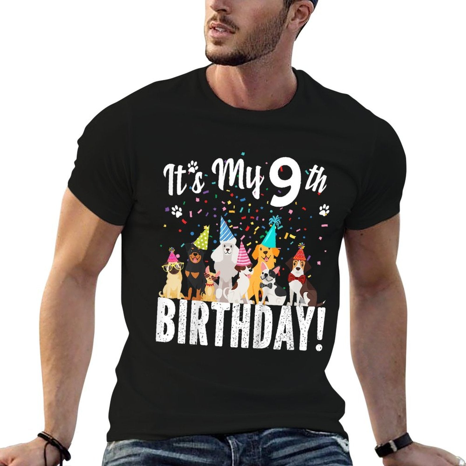 Kids Its My 9th Birthday Shirt Toddler Girl with Dogs (nine)  Vintage-inspired T-Shirt
