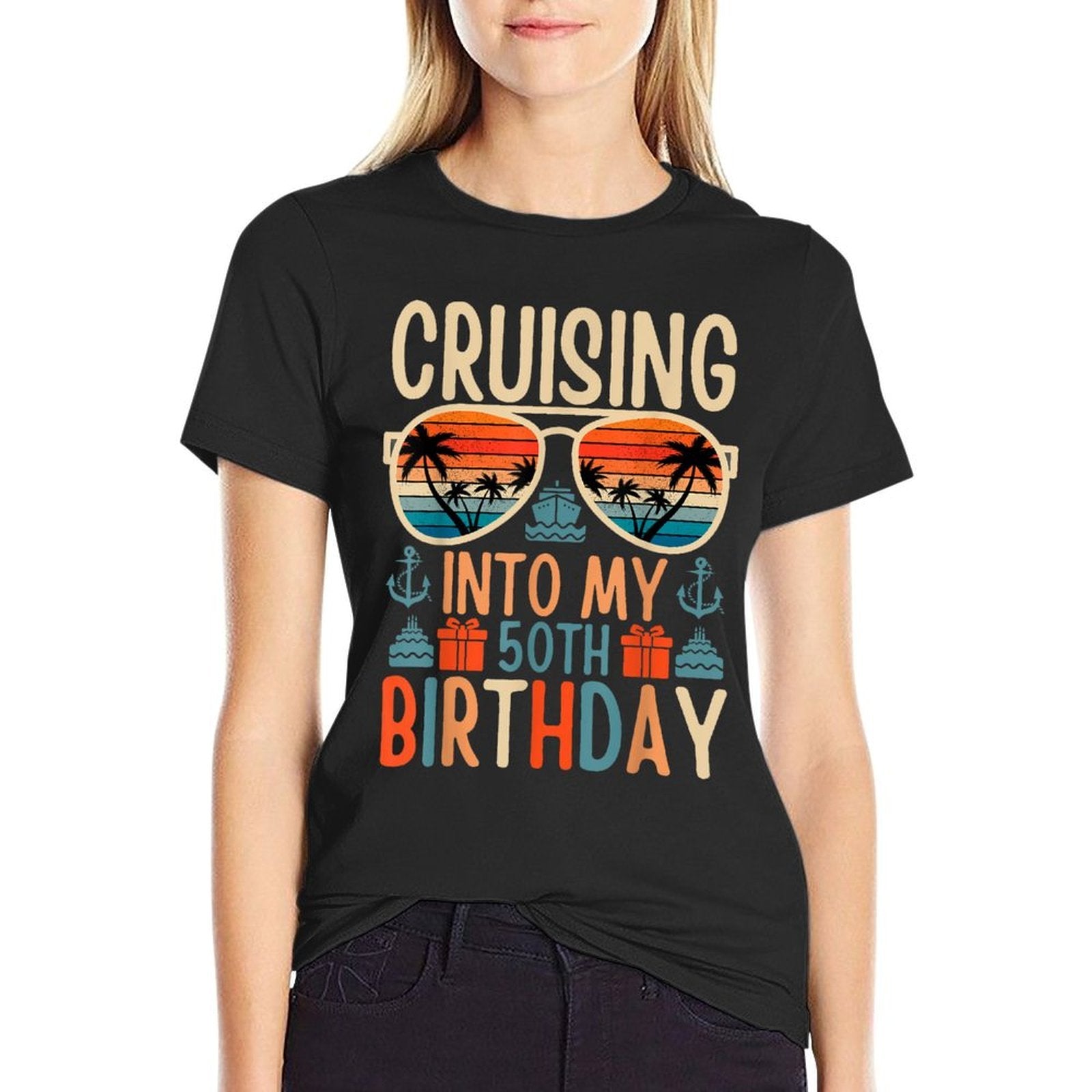 50 Year Old Birthday Cruising Into My 50th Birthday Cruise  Tagless Design T-Shirt