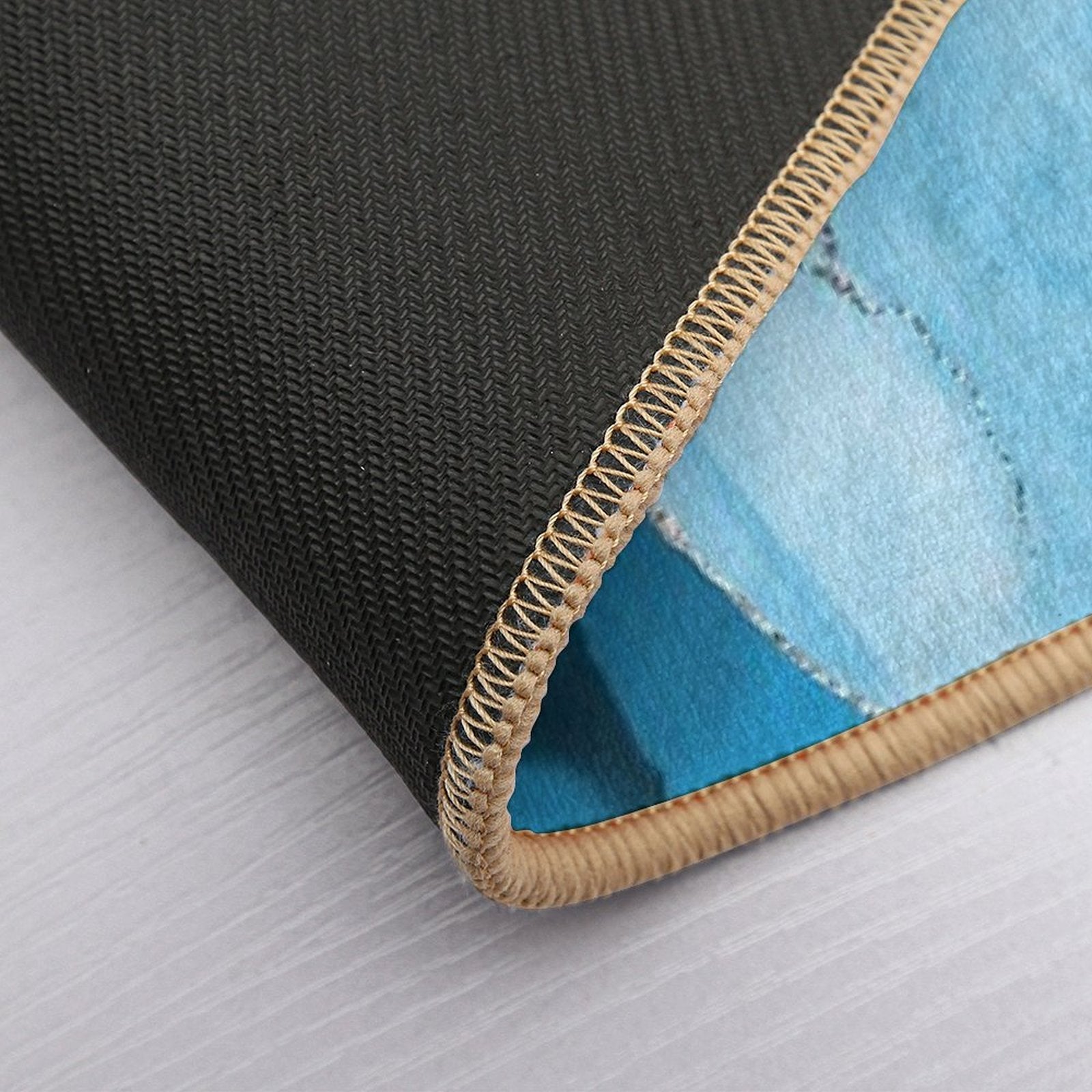 Watercolor Agate in Aqua Blue Faux Silver Veins  Easy To Clean Bath Mat