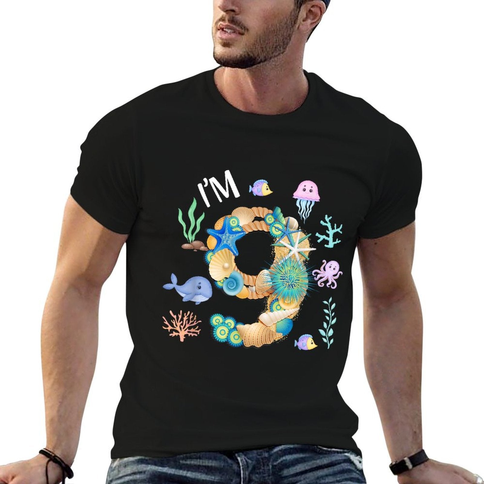 Under The Sea 9th Birthday Boy Whale Fish 9 Year Old Bday  Durable T-Shirt