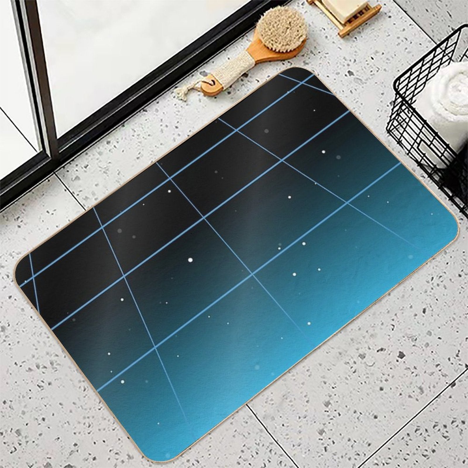 Blue-ish Retro Neon Minimalist  Easy Maintenance Bath Mat