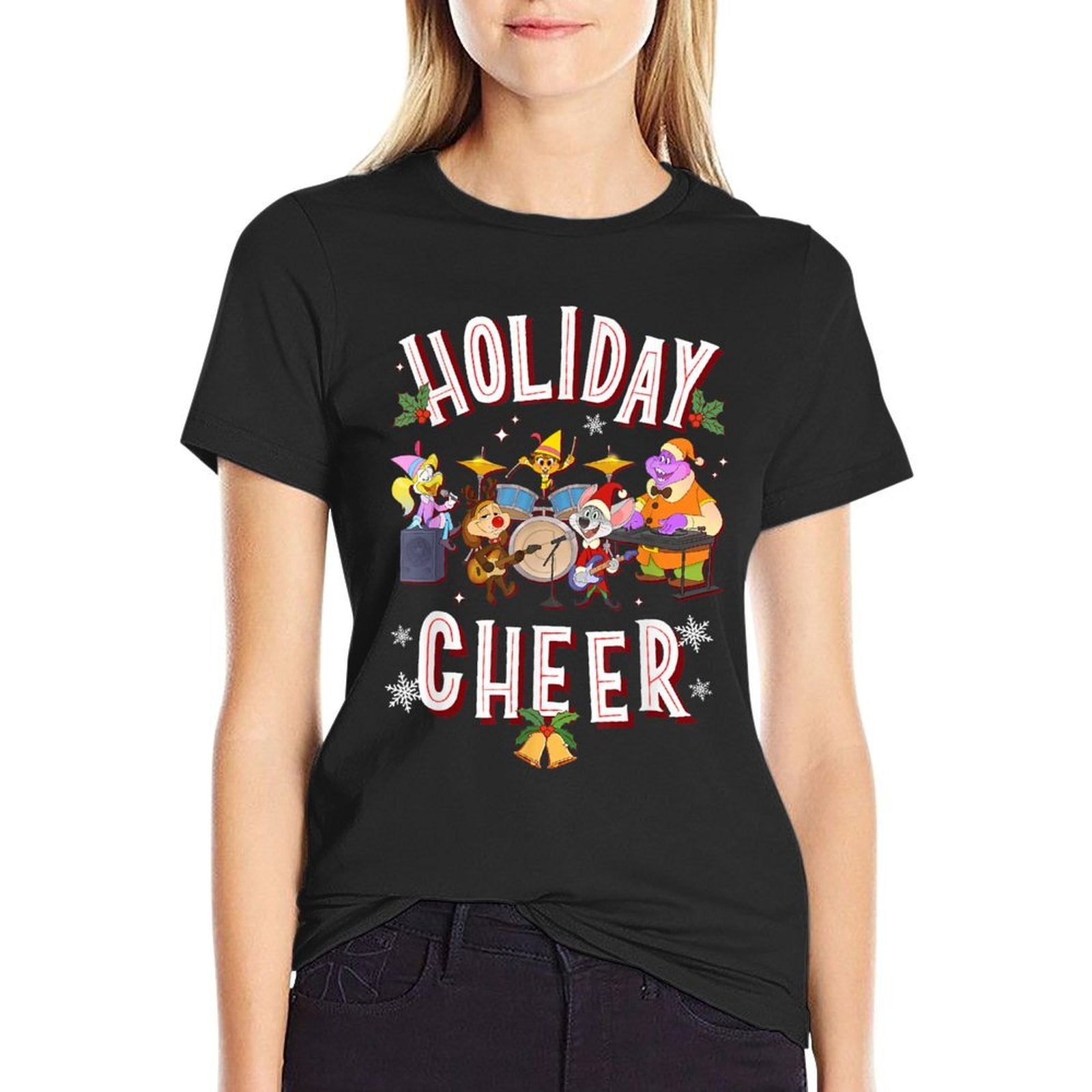 Chuck E. Cheese Christmas Holiday Cheer Group Shot  Polyester Blend T-Shirt