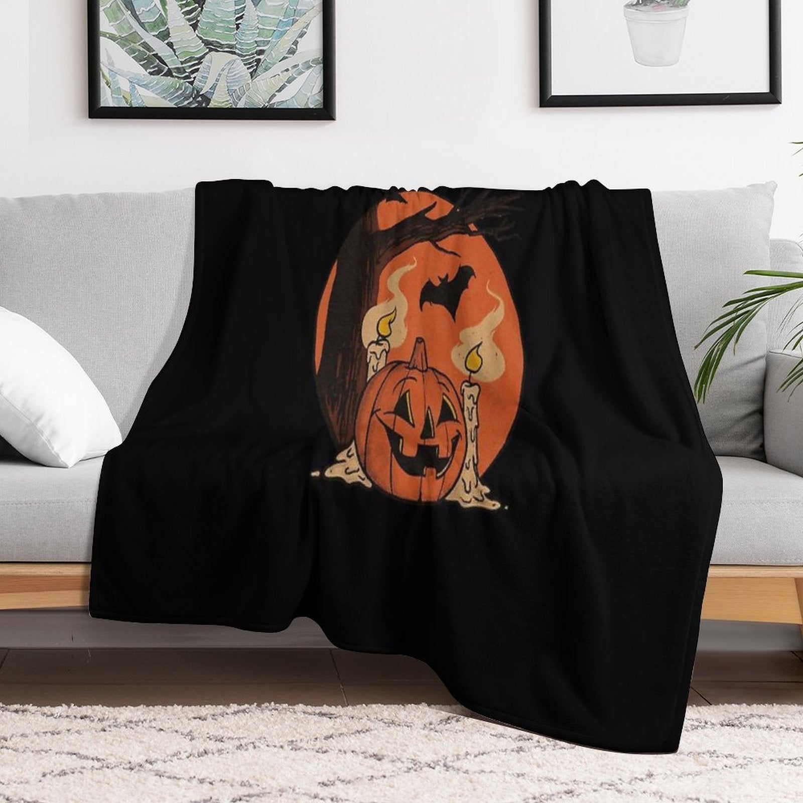 Vintage Pumpkin Scene Halloween Compact Throw Blanket