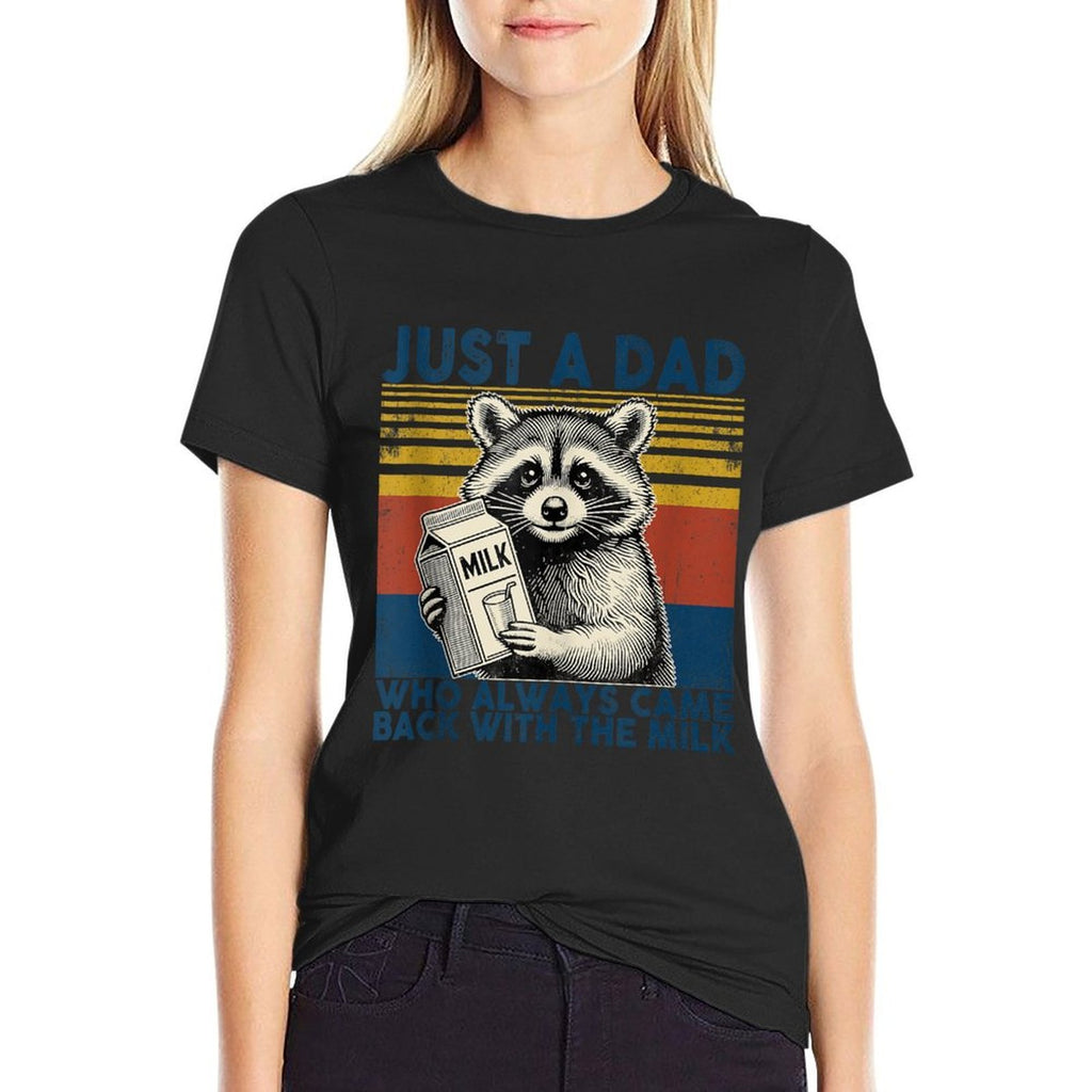 Vintage Racoon Just A Dad Who Always Came Back With The Milk  Stretchy T-Shirt