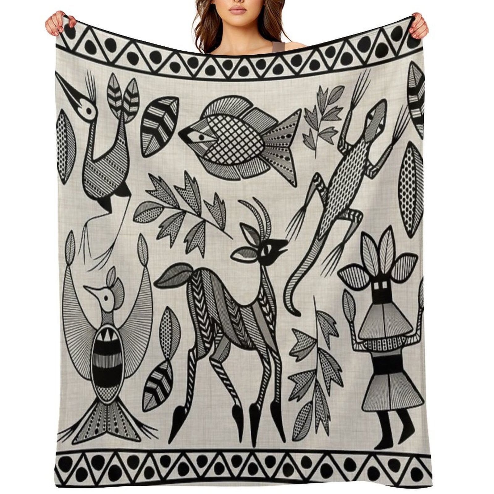 African Senufo Korhogo Tribal Ethnic Art Shrink-resistant Throw Blanket