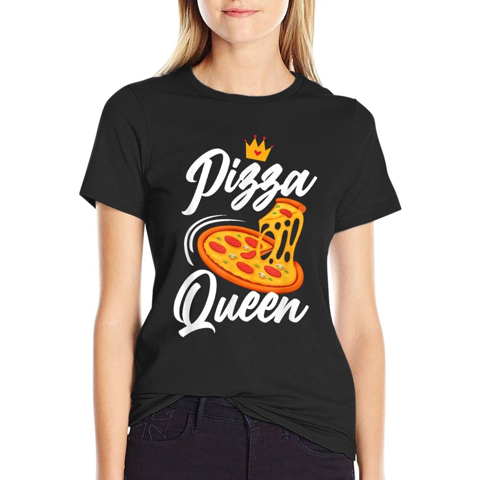 Women Pizza Queen Girl Loves Pizza Funny Pizza Lover  Stretchy T-Shirt