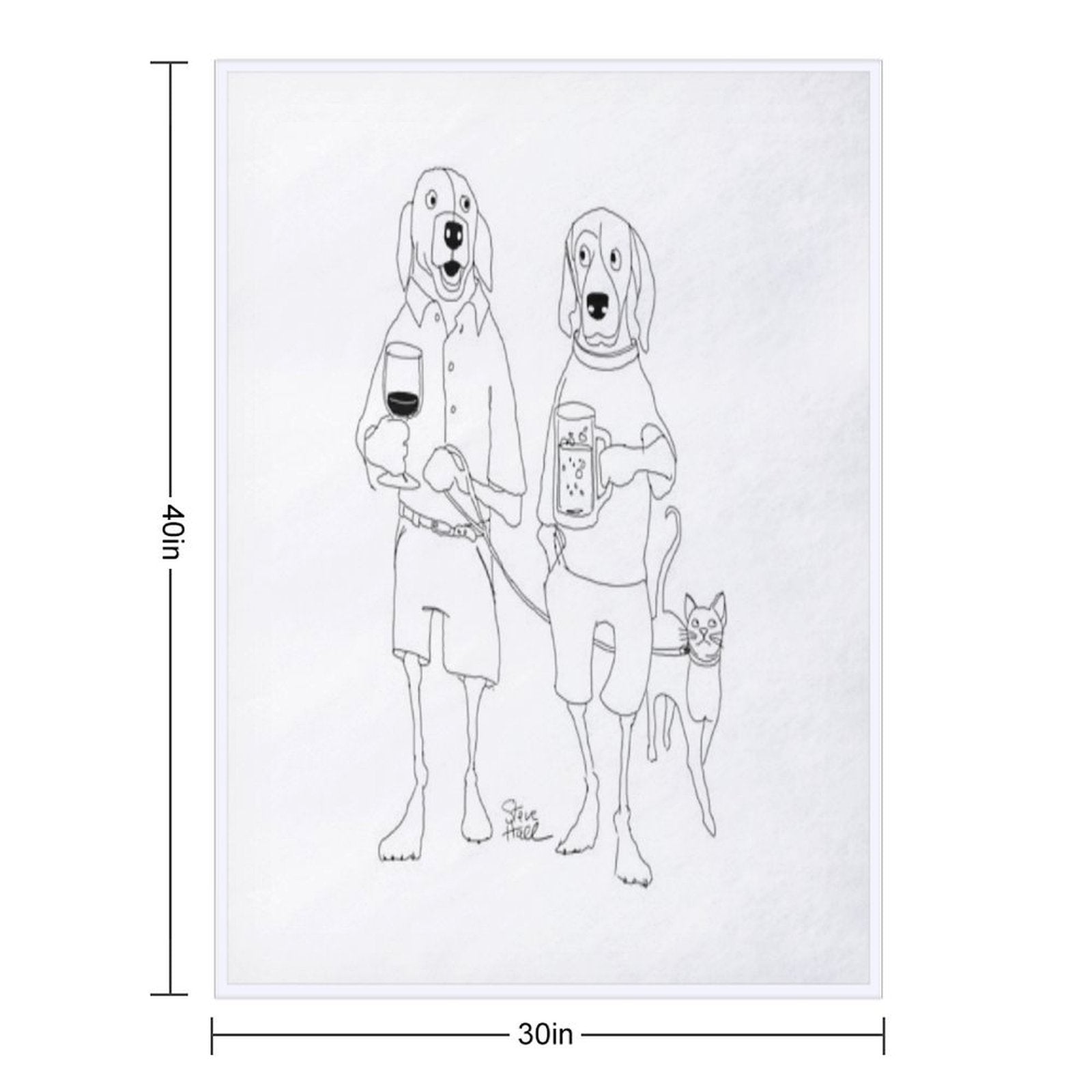 Dogs Casually Walking with Drinks And Leashed Cat Quick-dry Throw Blanket