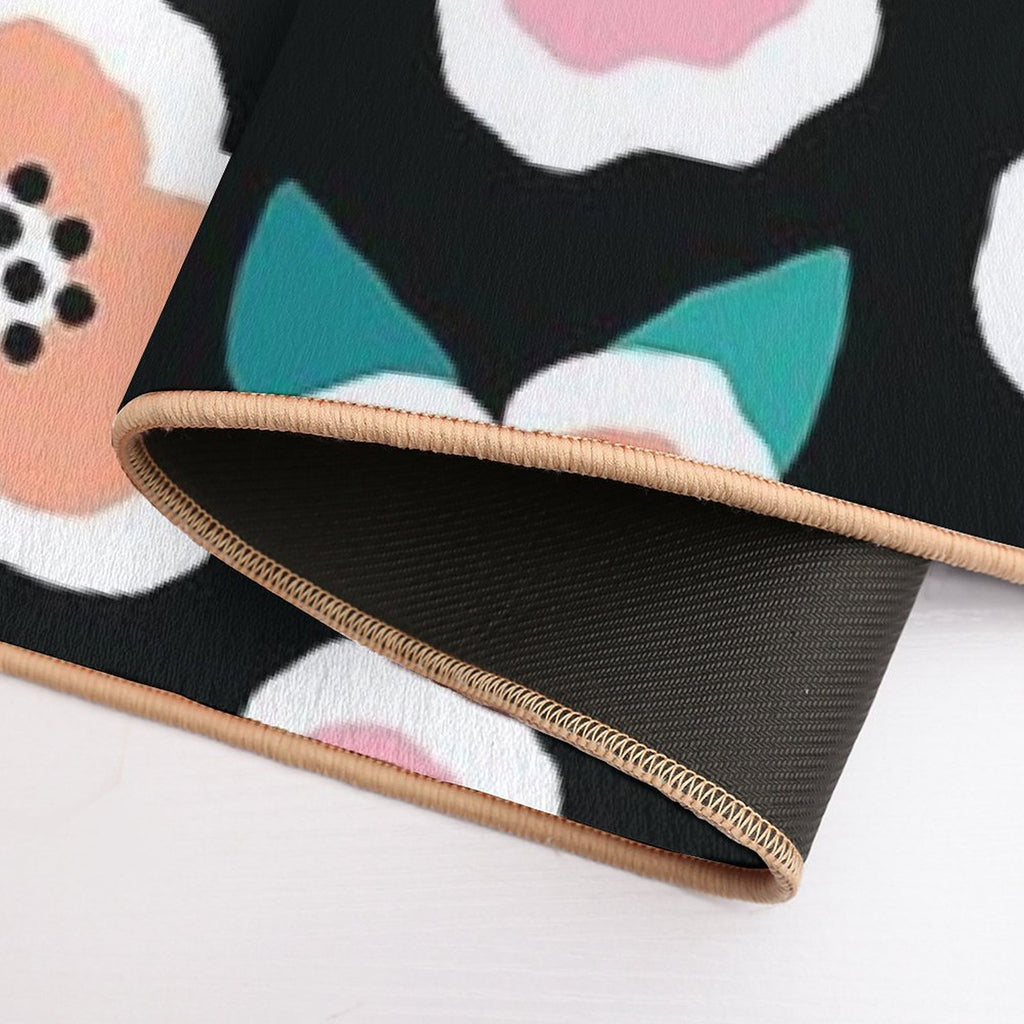 Scandi Briar Roses - Pink on Black  Repositionable Bath Mat