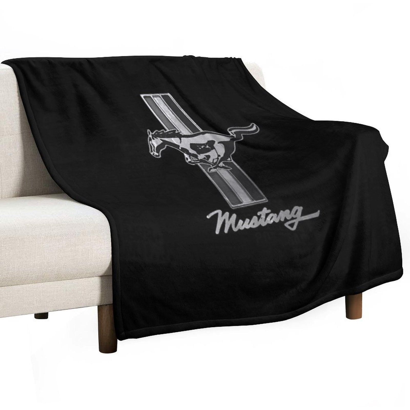 Silver Ford Mustang Vintage Sustainable Throw Blanket