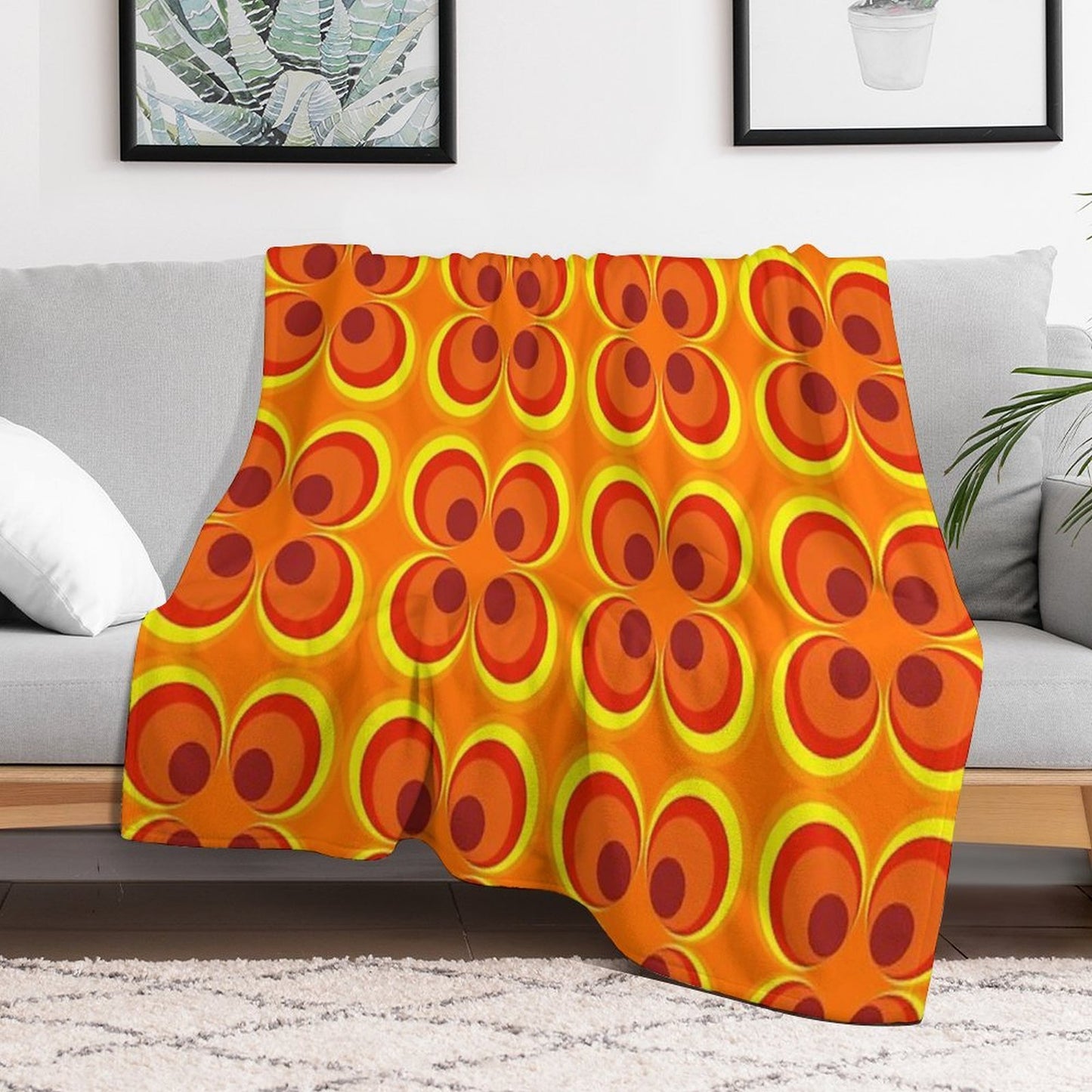 1970s Burnt Orange Retro Design Travel-friendly Throw Blanket