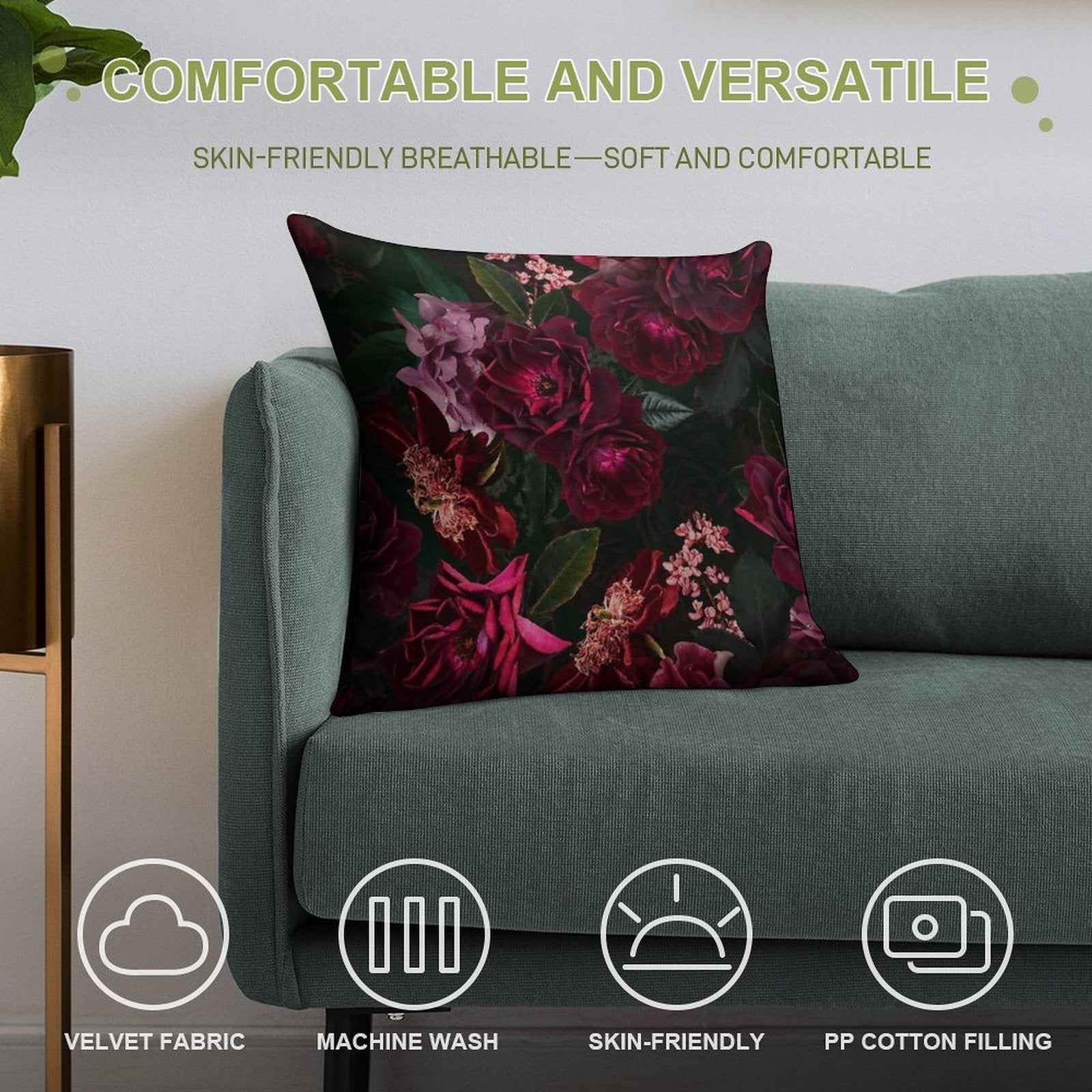 Antique Midnight Botanical Flower Rose Botanical Night Garden Nightgarden Soft Bedroom Essential Throw Pillow