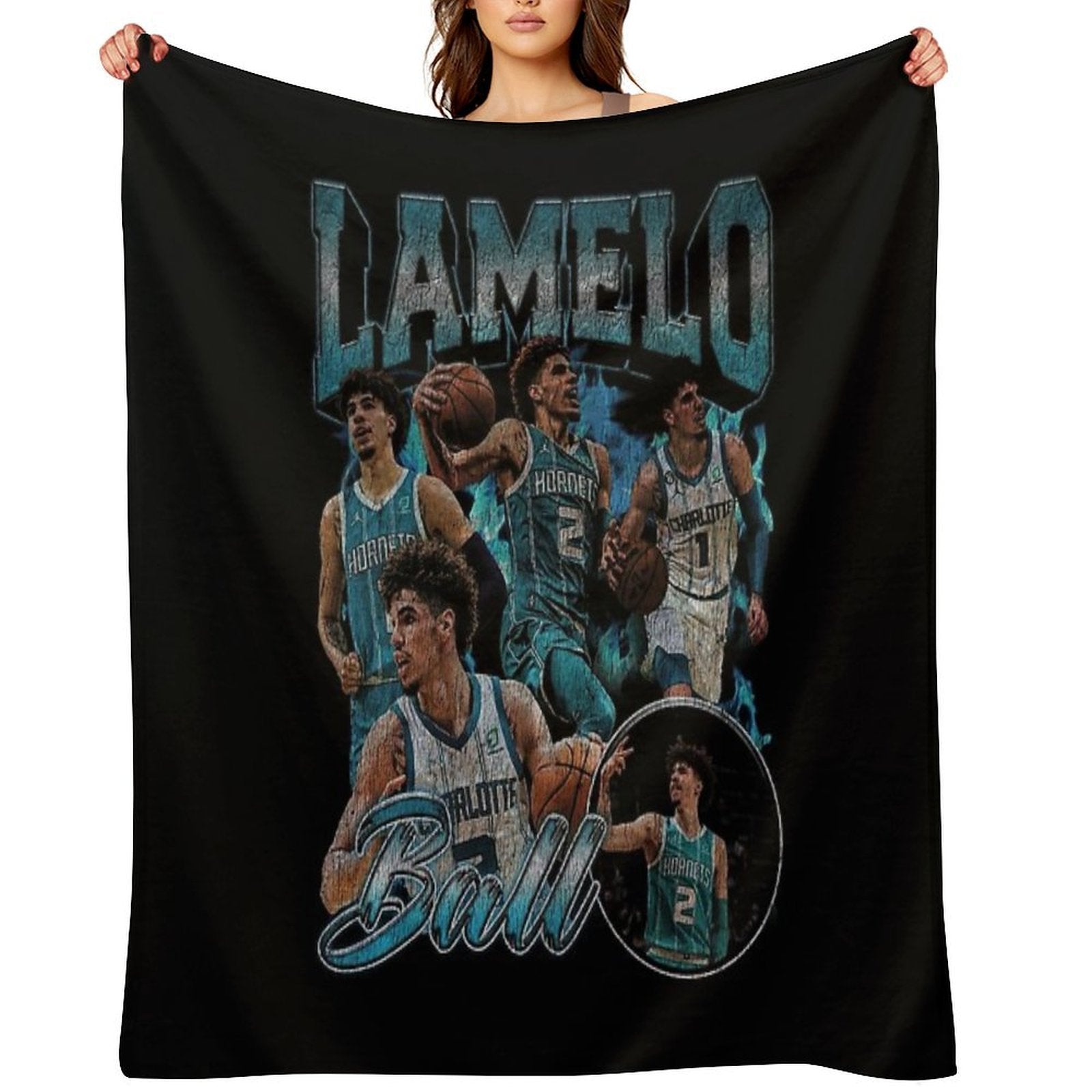 Lamelo Ball Charlotte Hornets Vintage Sustainable Throw Blanket