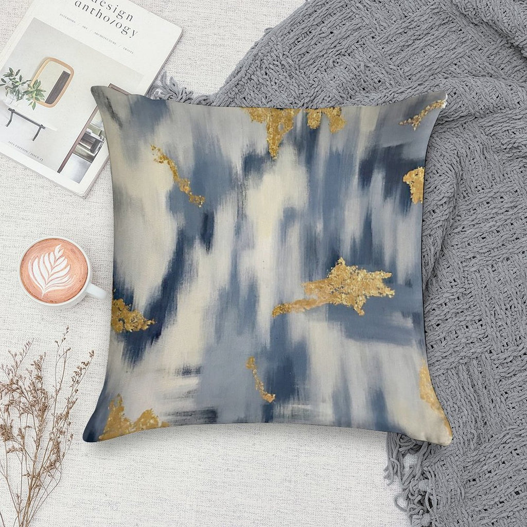Blue And Gold Ikat Abstract Soft Hidden Zipper Throw Pillow