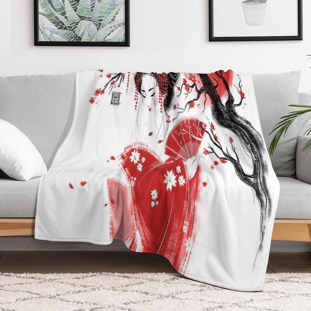 Red Geisha Plush Throw Blanket