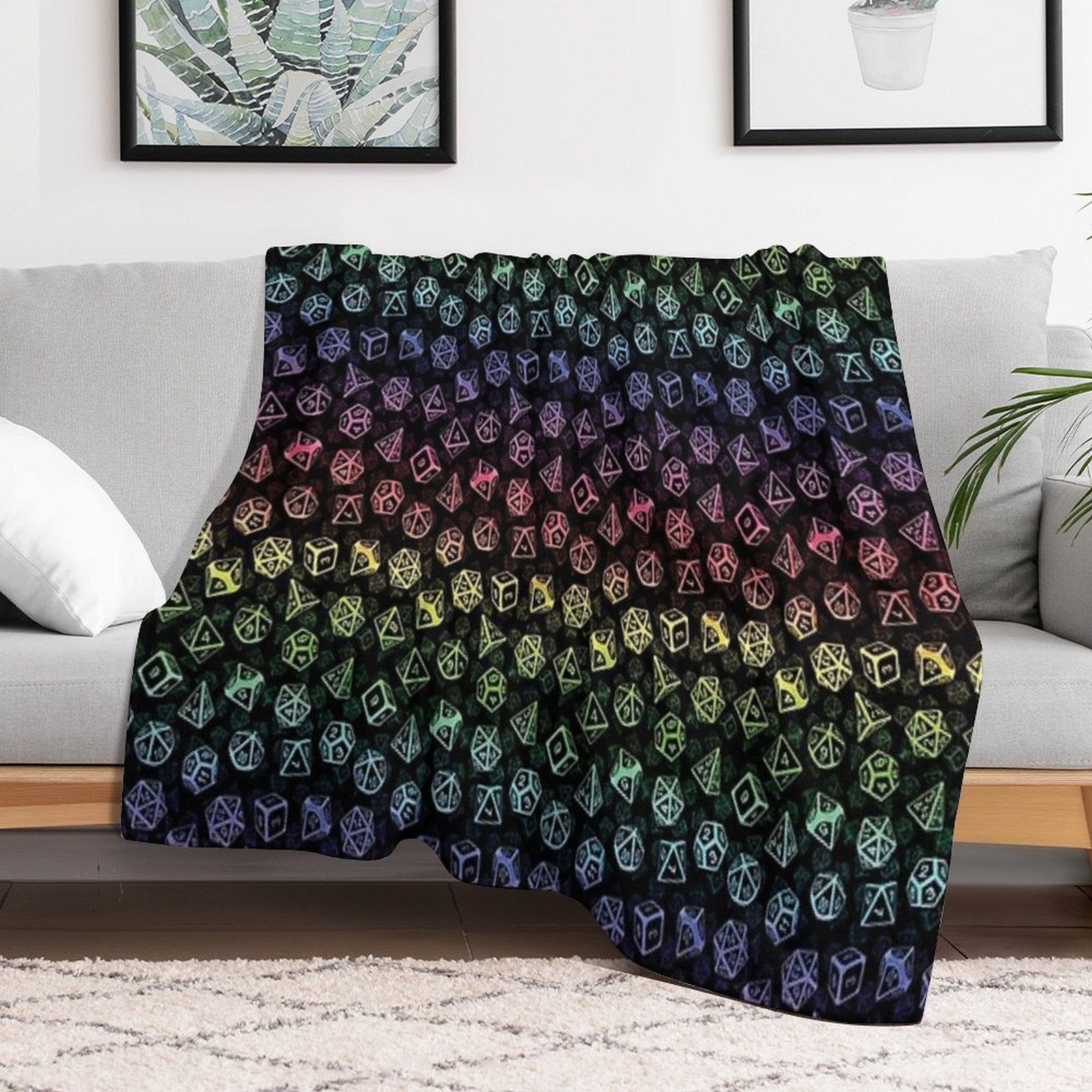 D20 Dice Set Pattern (Rainbow) Versatility Throw Blanket
