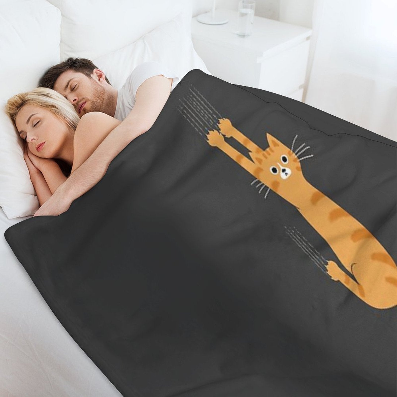 Orange Tabby Cat Hanging On  Funny Striped Cat Velvety-soft Throw Blanket