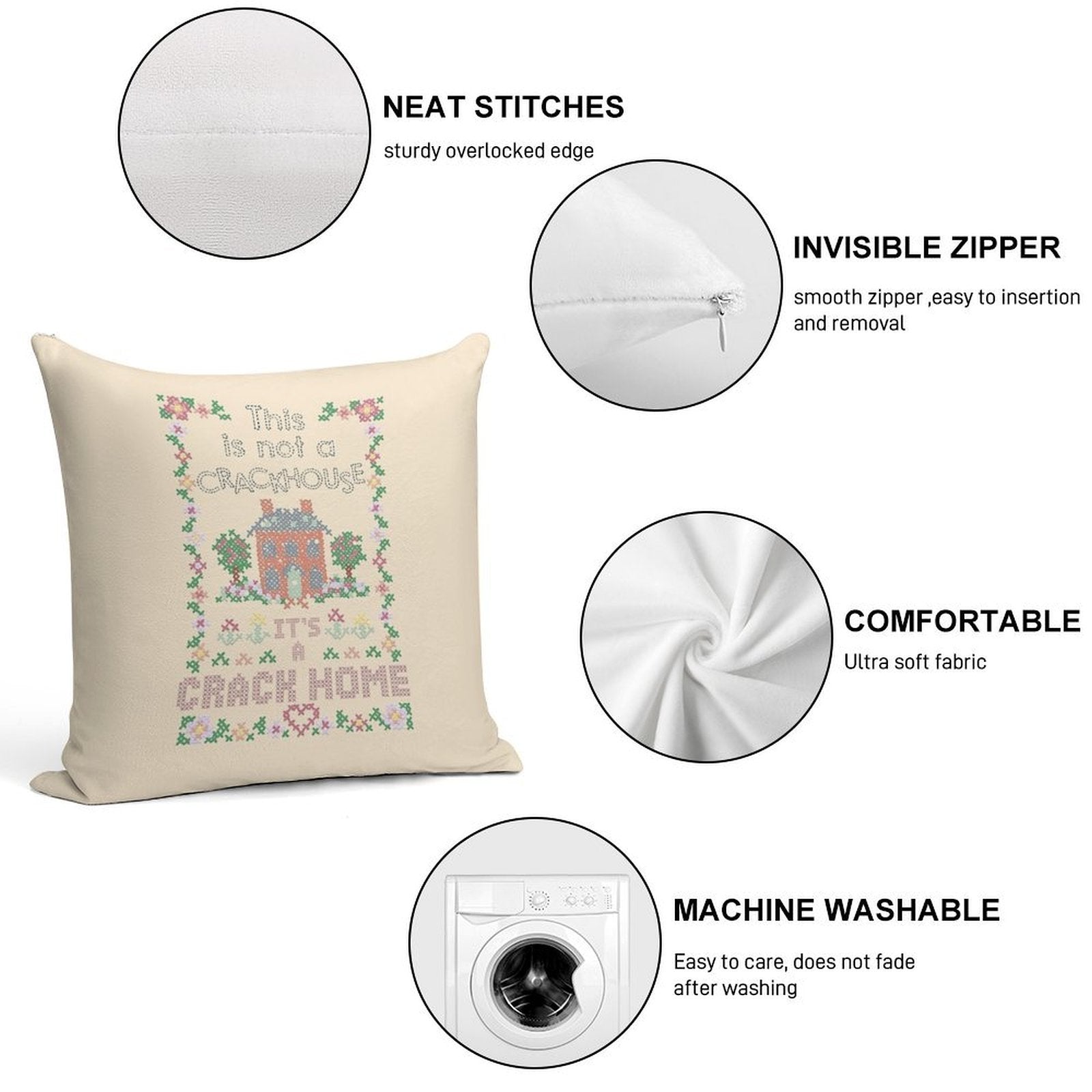 A Crack Home - Cross Stitch Embroidery Soft Luxury Feel Throw Pillow