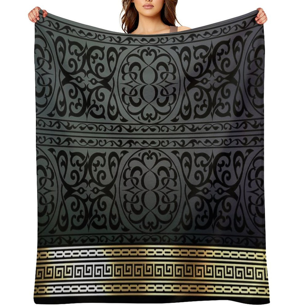 Greek Key Ornate Black & Gold All-season Throw Blanket